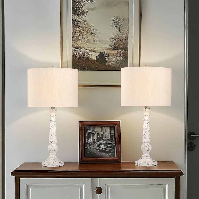 Linen Shade Resin Table Lamp (Set of 2)