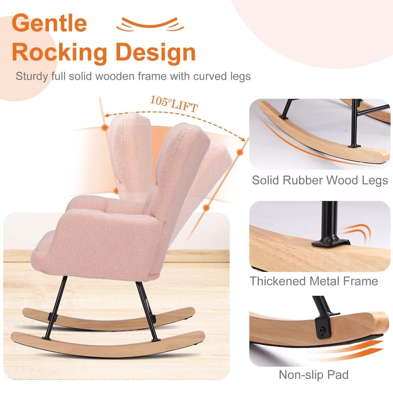 Living Room Ergonomic Teddy Fabric Rocking Chair Nursing Accent Reading Recliner with Soft Glider - 33.66"D x 28.35"W x 38.58"H