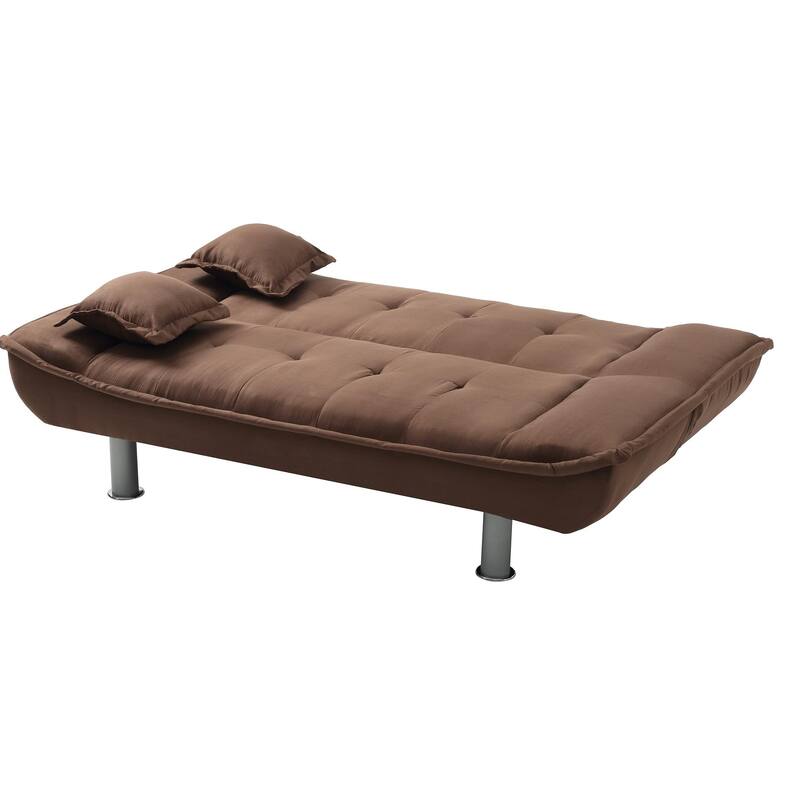 Tufted Microfiber Straight Armless Sofa with Throw Pillows - 74" - Brown