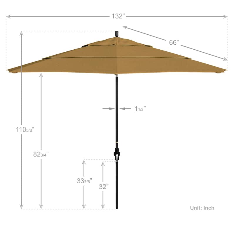 California Umbrella 11' Sun Master Patio Umbrella Black Aluminum Pole Fiberglass Ribs Crank Lift Tilt Sunbrella Pacific Blue