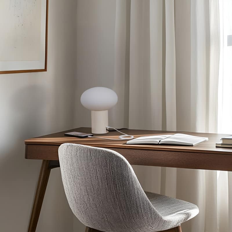 Brightech Ivy LED Glossy Off-White Cream Midcentury Round Globe Dimmable Bedside Nightstand Desk Lamp