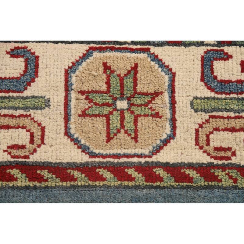 Light Blue Traditional Kazak Runner Rug Hand-Knotted Wool Carpet - 3'1" x 16'5"