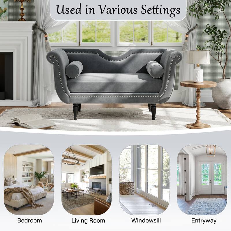 Christopher Knight Home - Velvet Bench with Nailhead Trim & Curved Arms