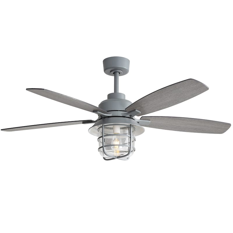 52-Inch Cement Grey Ceiling Fan With E26 Light,Glass Lampshade,5 Plywood Blades,Noiseless DC Motor,6 Wind Speed