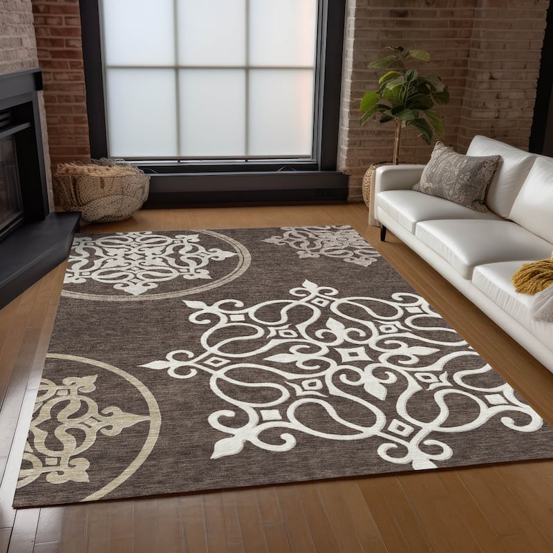 Machine Washable Indoor/ Outdoor Chantille Bold Medallion Rug