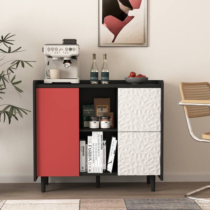 Modern Sideboard Buffet Cabinet with 2 Drawers and 2 Open Storage Compartment