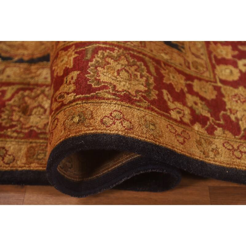 Navy Blue Floral Agra Oriental Area Rug Hand-Knotted Wool Carpet - 5'11" x 8'11"