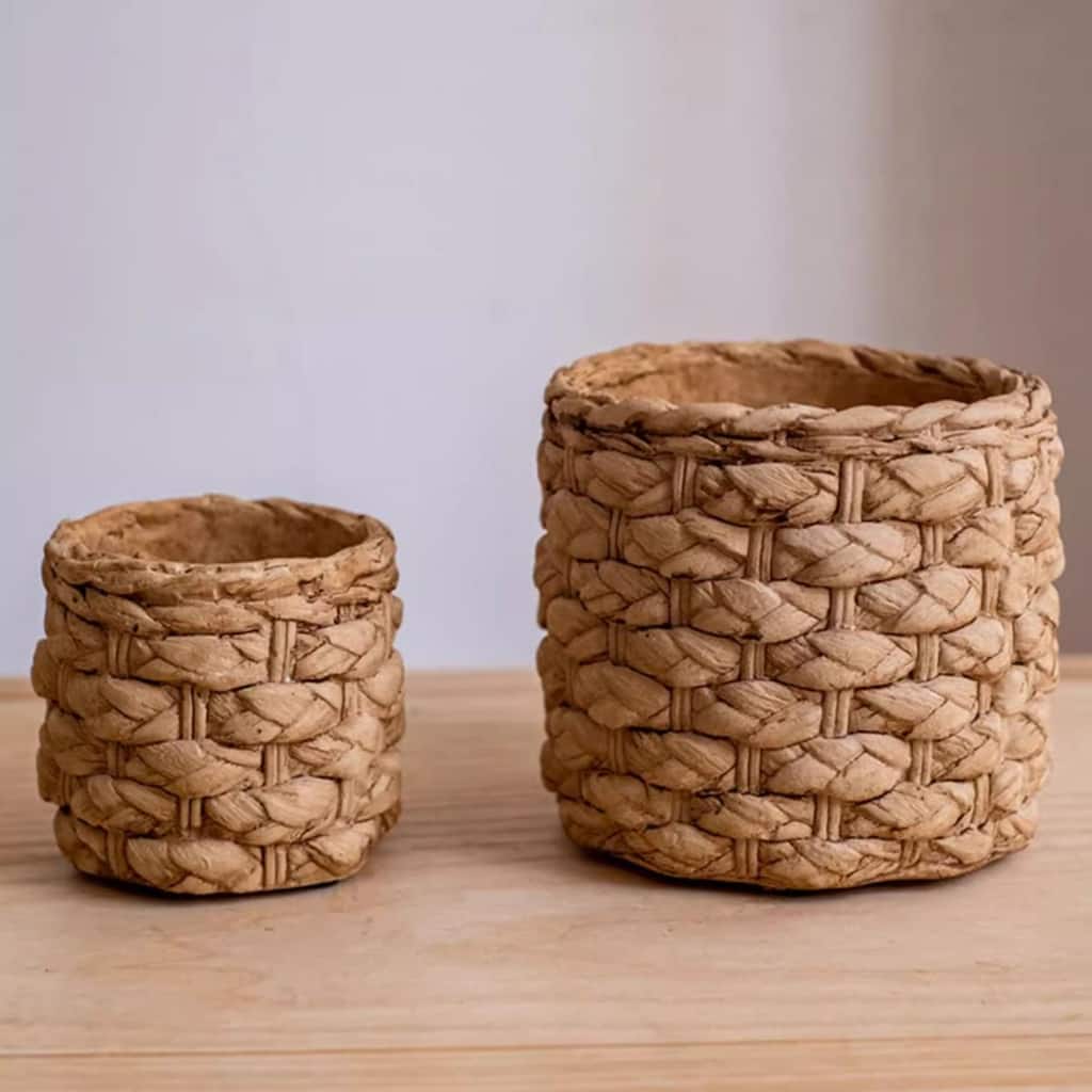 RusticReach Grass Woven Looking Cement Planter