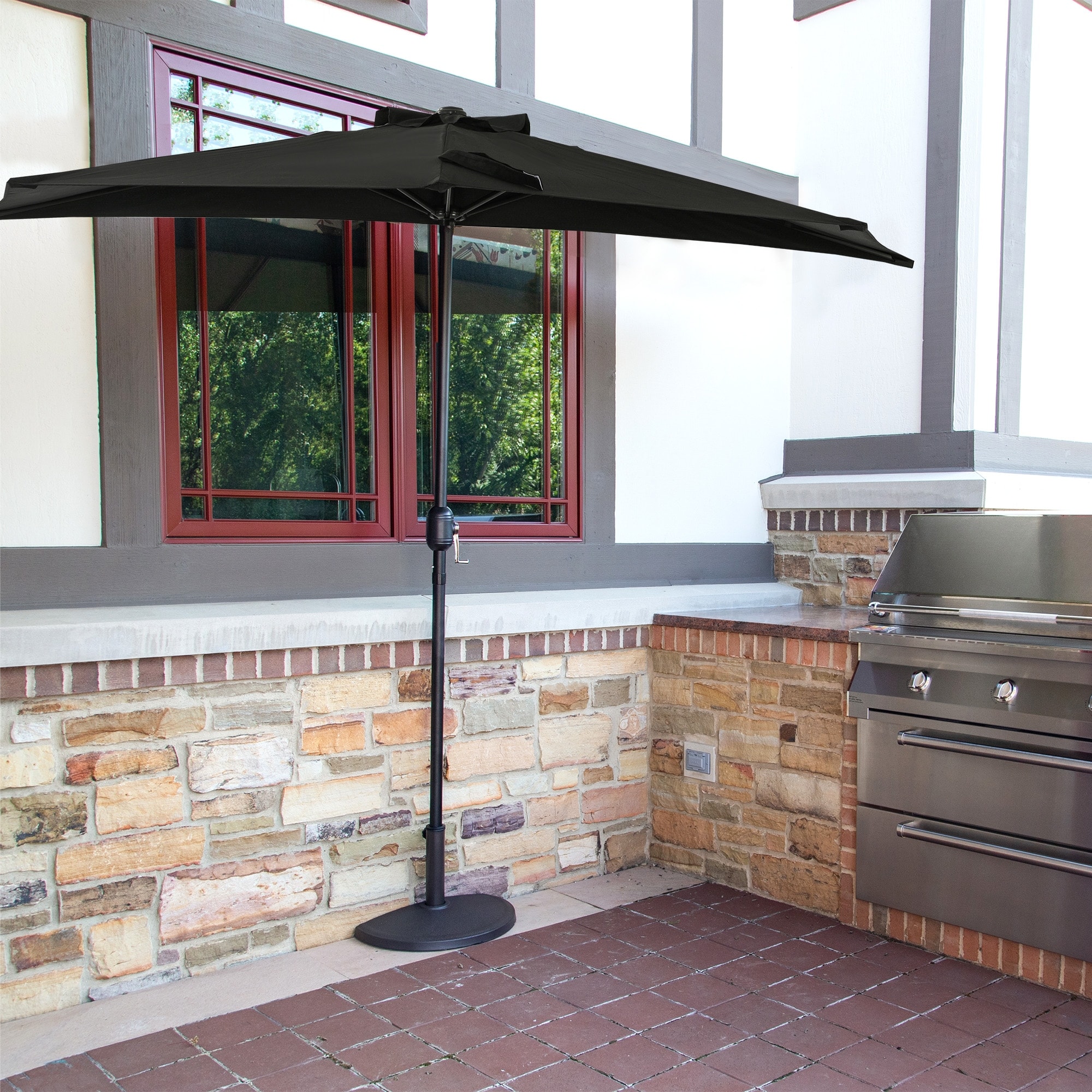 half canopy patio umbrellas Umbrella Round Outdoor Umbrella Turquoise / 11FT The new Half Round Porch Umbrella by Pure Garden will enhance your balcony dcor while providing quality sun protection 9' Amelia Half Umbrella by