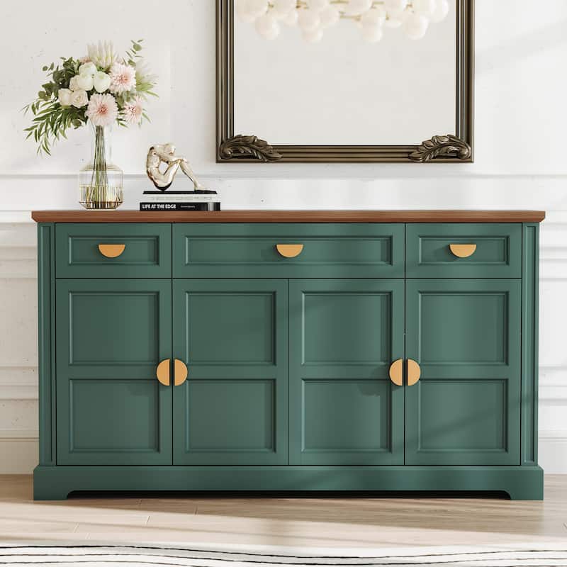 59'' W Sideboard with 3 Drawers, 4-Door Storage Cabinet - Green