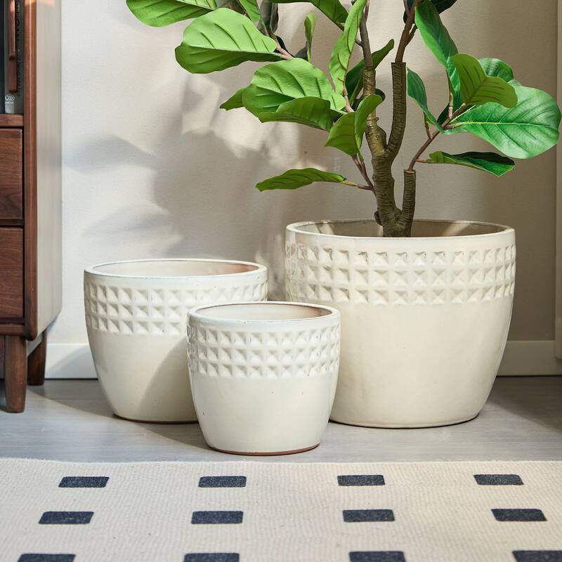 Anmytek Ceramic Flower Pot Set of 3 for Indoor Outdoor Use