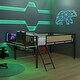preview thumbnail 43 of 69, Metal Loft Bed with Rectangular Desk, LED lights, Storage Shelves and Hanging Storage Compartments, Safety Guard and Ladder