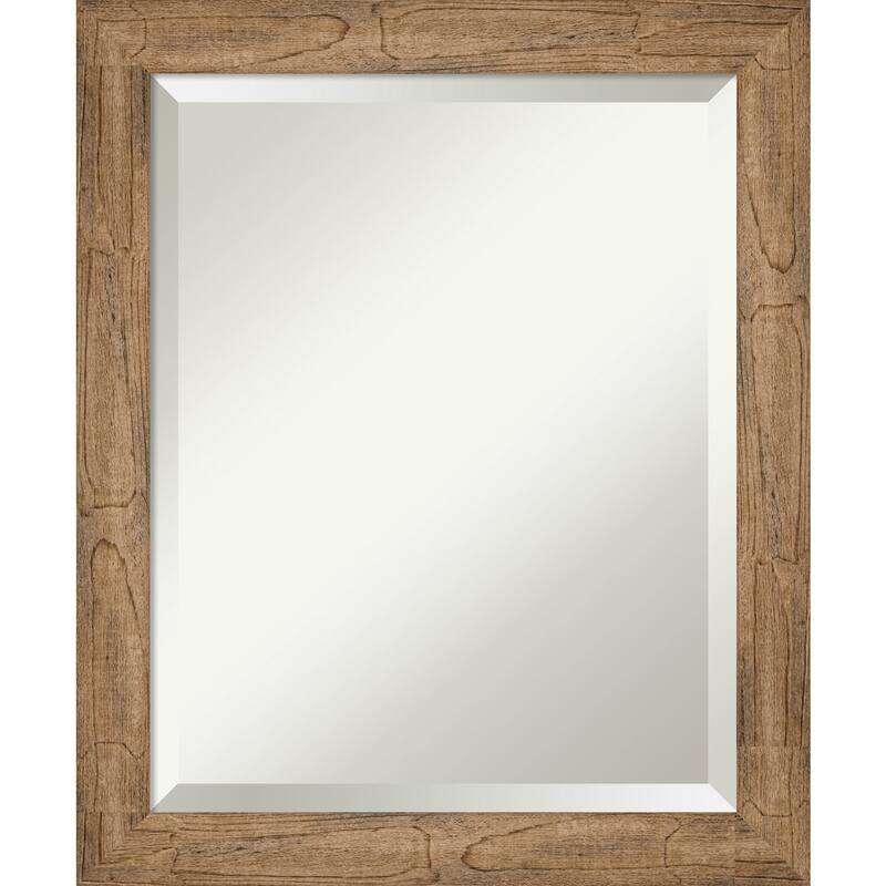 Beveled Wood Bathroom Wall Mirror - Owl Brown Narrow Frame