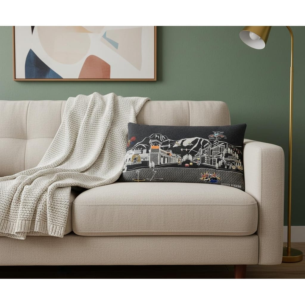 HomeRoots Dark Gray And White Jackson Nighttime Skyline Lumbar Decorative Pillow