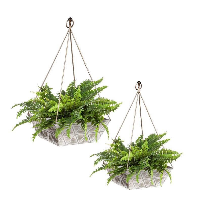 Geometric Embossed Metal Planter, (Set of 2)