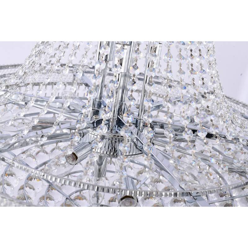 32-Light Chrome Chandelier With Clear Crystal Accents