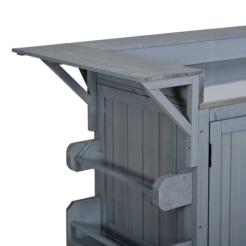 Roomfitters Outdoor Grill Cart and Kitchen Island, Stainless Steel Top, Portable Potting Bench with Storage, Wheels