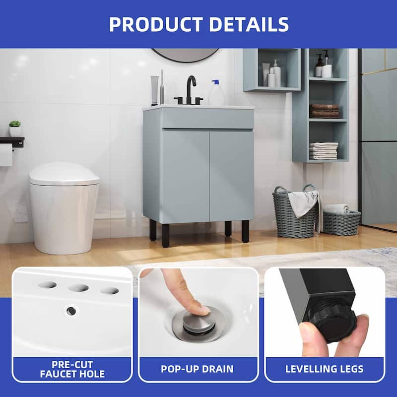 Moasis 37"/24"/16" Wide Bathroom Vanity with Top Mount Sink and Soft Close Door Modern Gray Design