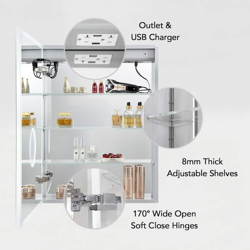 LED Medicine Cabinet with Amplified Mirror and Defogger