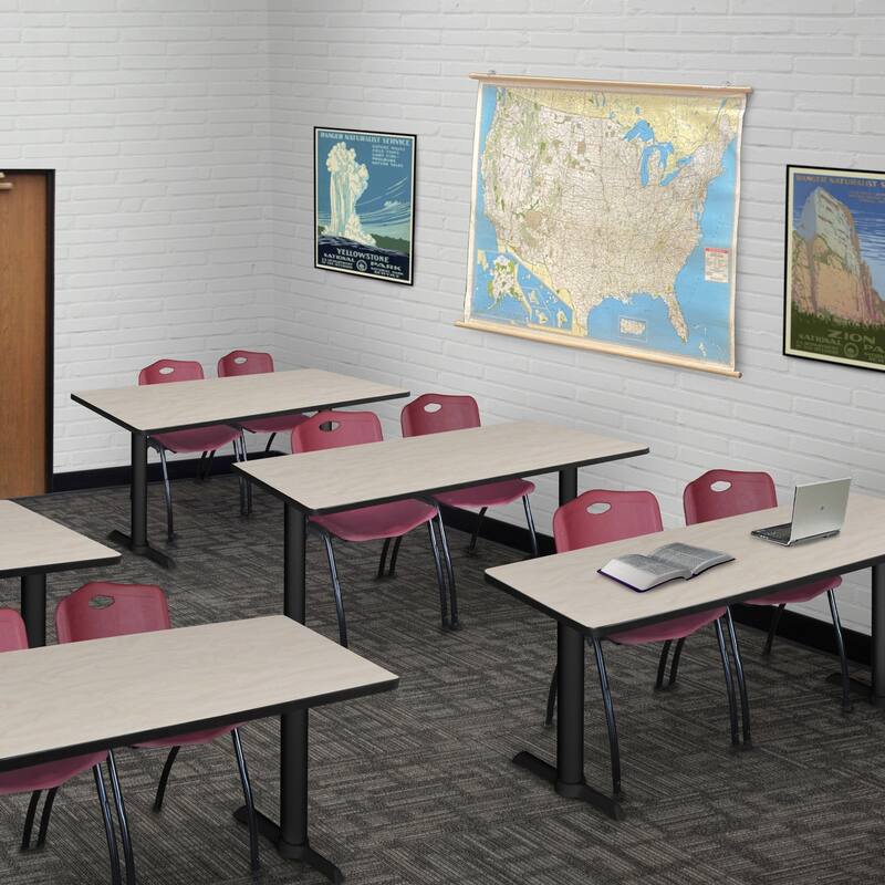 48" x 24" Training Table- Maple & 2 'M' Stack Chairs- Burgundy