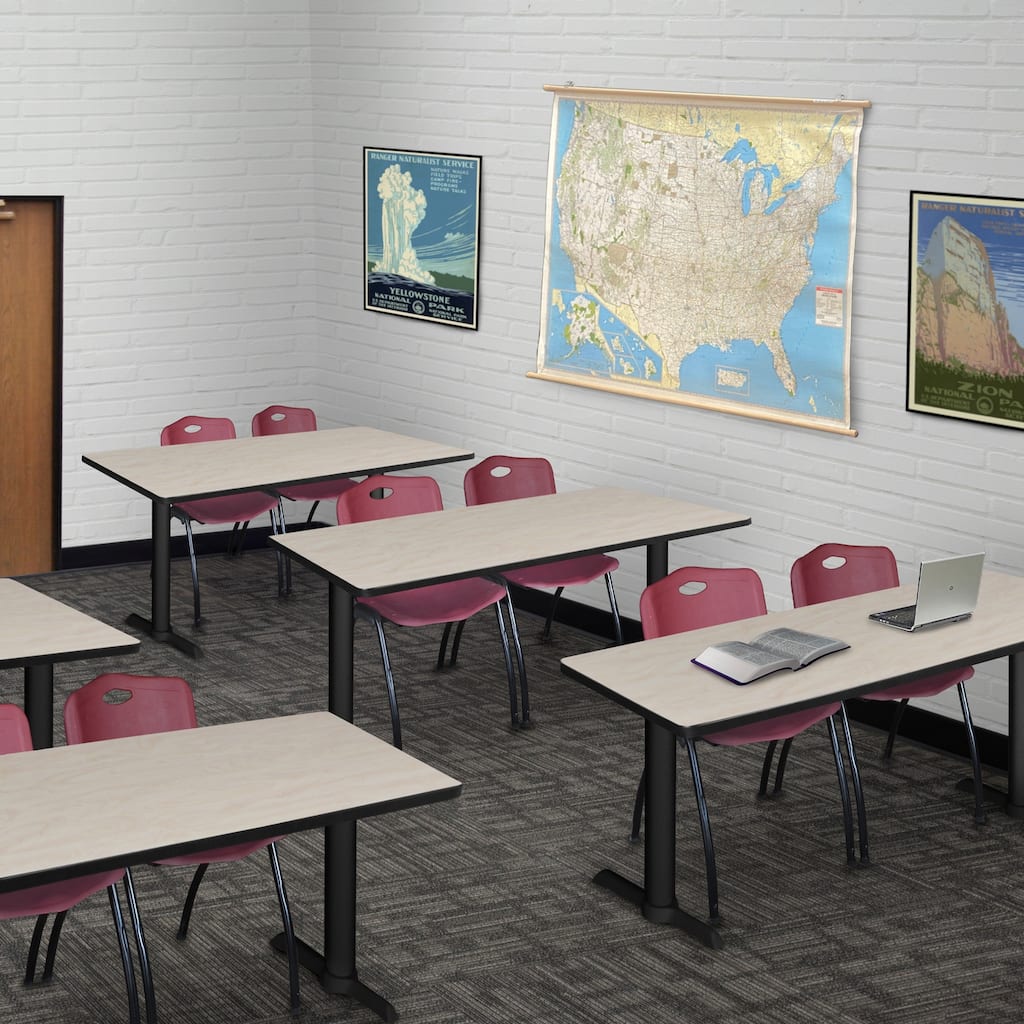 48" x 24" Training Table- Maple & 2 'M' Stack Chairs- Burgundy