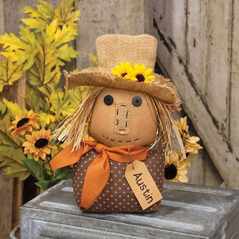Rustic Stuffed Scarecrow Sitter with Hat and Scarf Fall Decor - 5" x 2.50" x 10.50"
