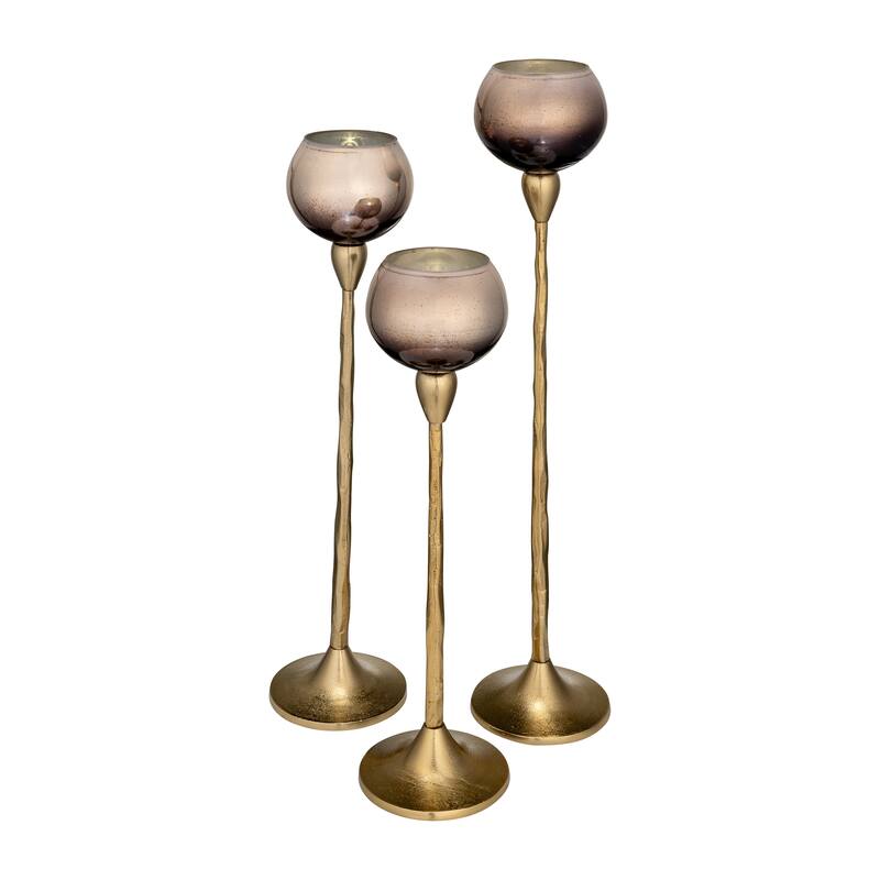 Glass Metal Stem Curved Globe Candle Holder