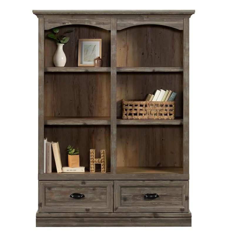 Wood Bookcase with Drawers, Brown - 46.06" W x 16.93" D x 61.30" H