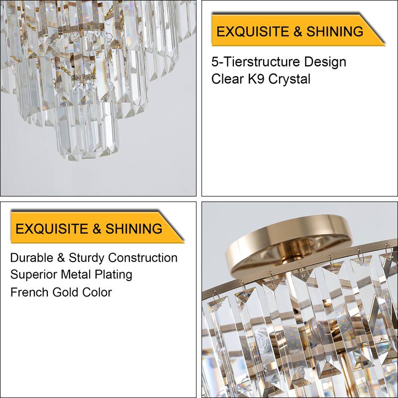 Crystal Chandeliers, 5-Tier Round Semi Flush Mount Chandelier Light Fixture,Large Contemporary Luxury Ceiling Lighting
