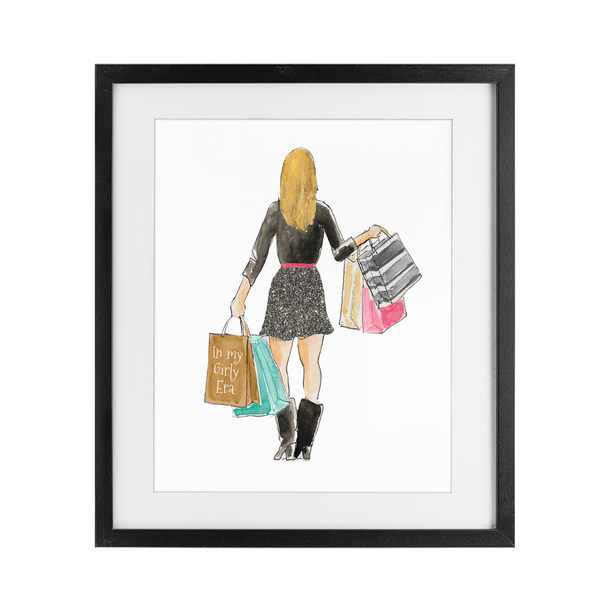 Stupell Girl With Shopping Bags Under Glass Framed Design By Lanie Loreth