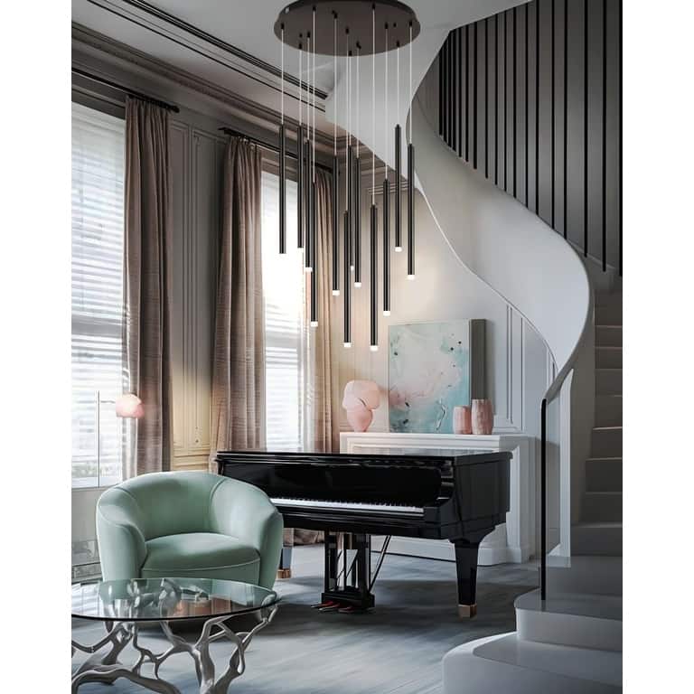 12-Light Stylish Tassel Tube LED Integrated Chandelier - N/A