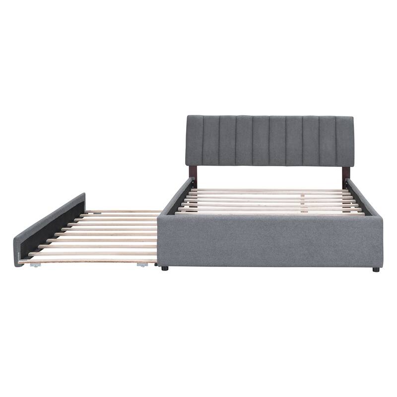 Teddy Fleece Queen Size Upholstered Platform Bed with Trundle