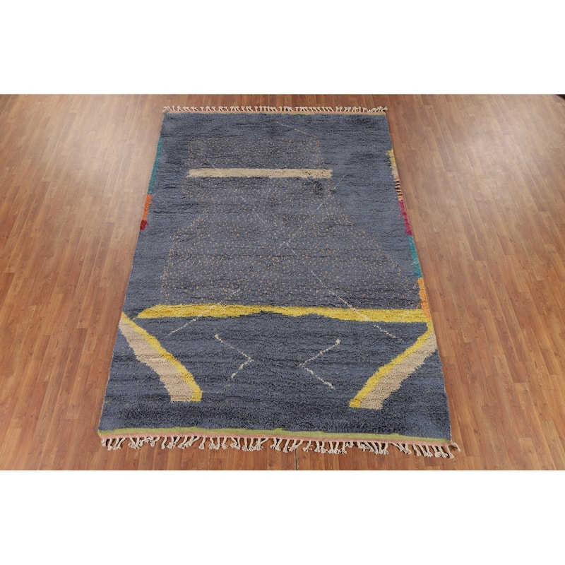 Blue Moroccan Oriental Area Rug Hand-Knotted Wool Carpet - 7'2" x 10'7"