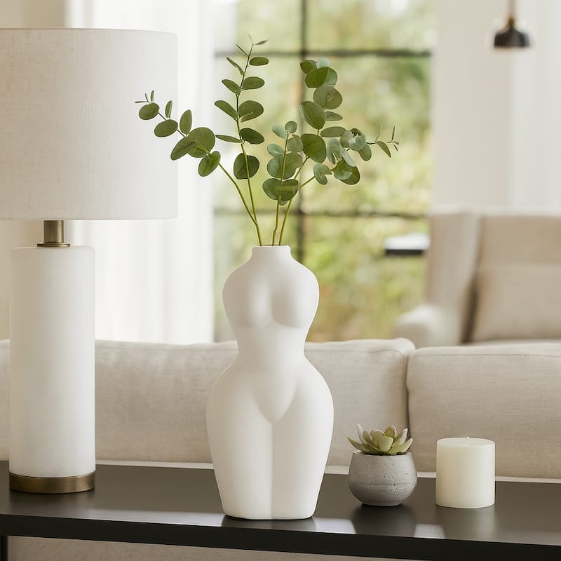 Contemporary Torso Vase - Sculptural Body Form Vase for Home Decor - Solid White