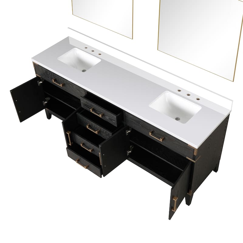Laurel 60 in W x 22 in D Black Oak Double Bath Vanity, Cultured Marble Top, and 28 in Mirrors