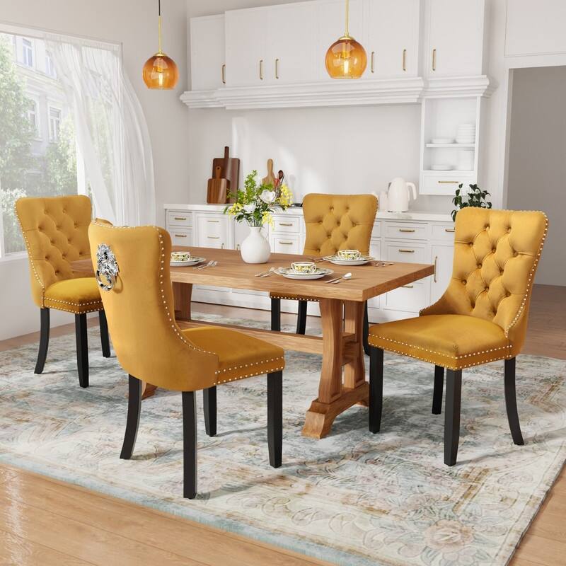 Tufted Naliheads Solid Wood Upholstered Dining Chairs (Set of 2)