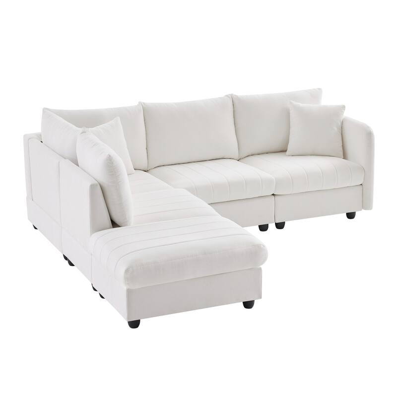 89" Modern Modular L-Shaped Sectional Sofa with Deep Seat,Movable Ottoman,Throw Pillows