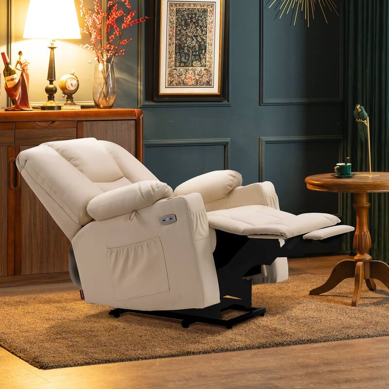 MCombo Electric Power Lift Recliner Chair with Extended Footrest, Cup Holders, Faux Leather 7507