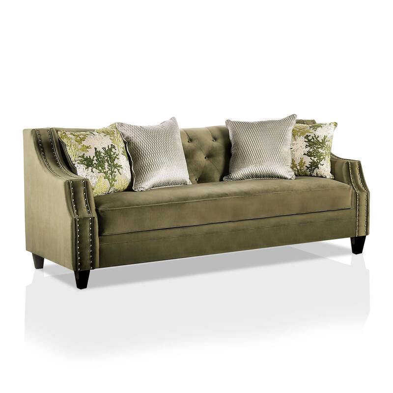 Olie Transitional Green Fabric Upholstered Tufted Back Sofa by Furniture of America
