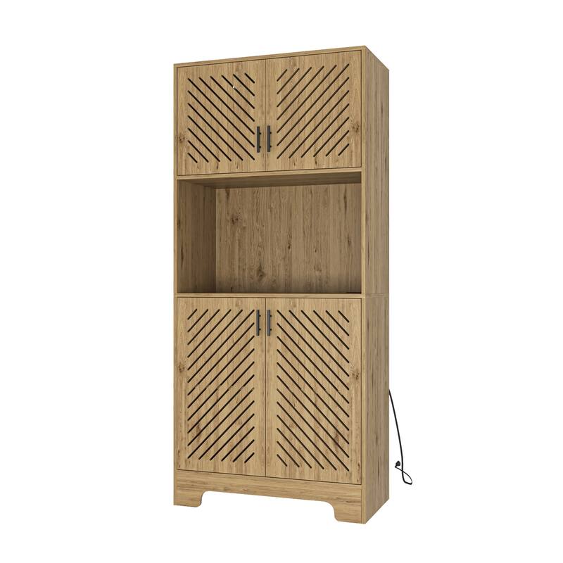 Coffee Bar Cabinet, Modern Farmhouse Buffet Sideboard with Drawer and Adjustable Shelf - Natural