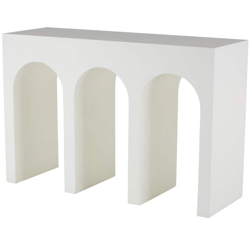 Wooden Art Deco Arched Cutout Console Table - White - Roche River Decor - 16"Wx47"Lx32"H