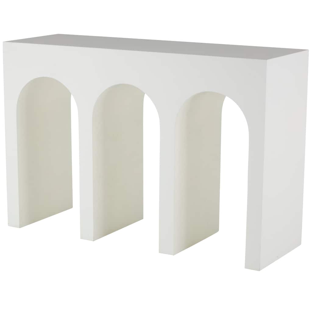 Wooden Art Deco Arched Cutout Console Table - White - Roche River Decor - 16"Wx47"Lx32"H
