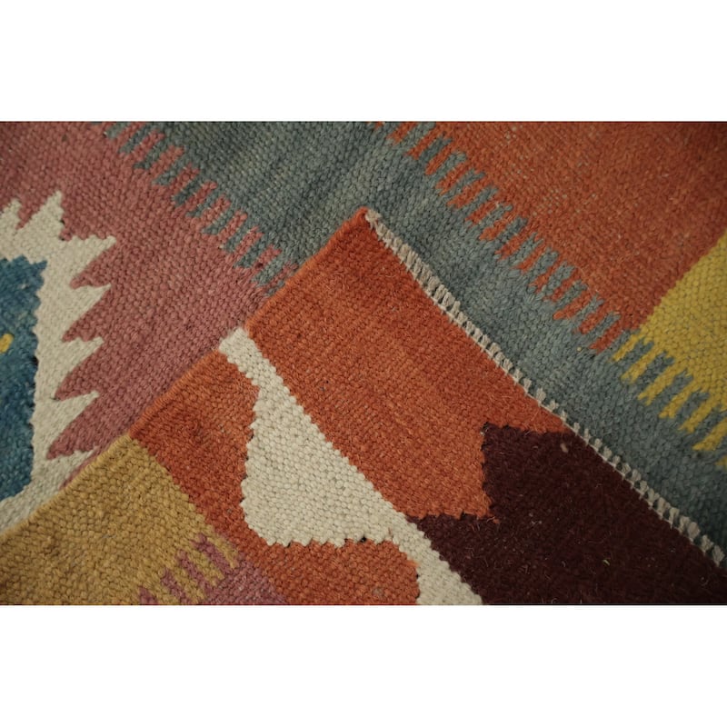 Hand Woven Oriental 100% Wool Carpet Southwestern Tribal Multi-Colored Kilim Area Rug - 9' 11'' X 8' 1''