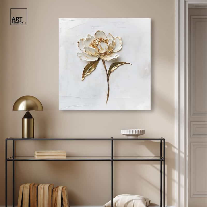 Simple Golden Peonie Canvas by Art Remedy, Gallery Wrapped
