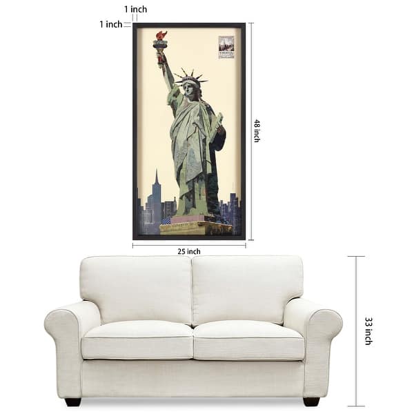 dimension image slide 0 of 2, Empire Art "Lady Liberty" Alex Zeng's dimensional collage, under glass & a black shadow box frame