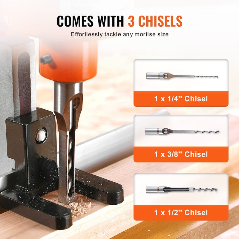 Benchtop Mortise Machine, 370W, 1725 RPM Woodworking Mortising Machine, with 1/4-Inch 3/8-Inch 1/2-Inch Workbench - 1725 RPM