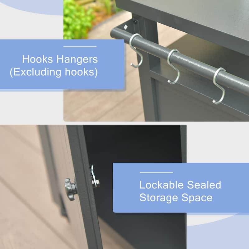 Grill Carts Outdoor Storage Cabinet with Wheels, Metal Outdoor Grill Table Kitchen Dining Table Cooking Prep BBQ Table