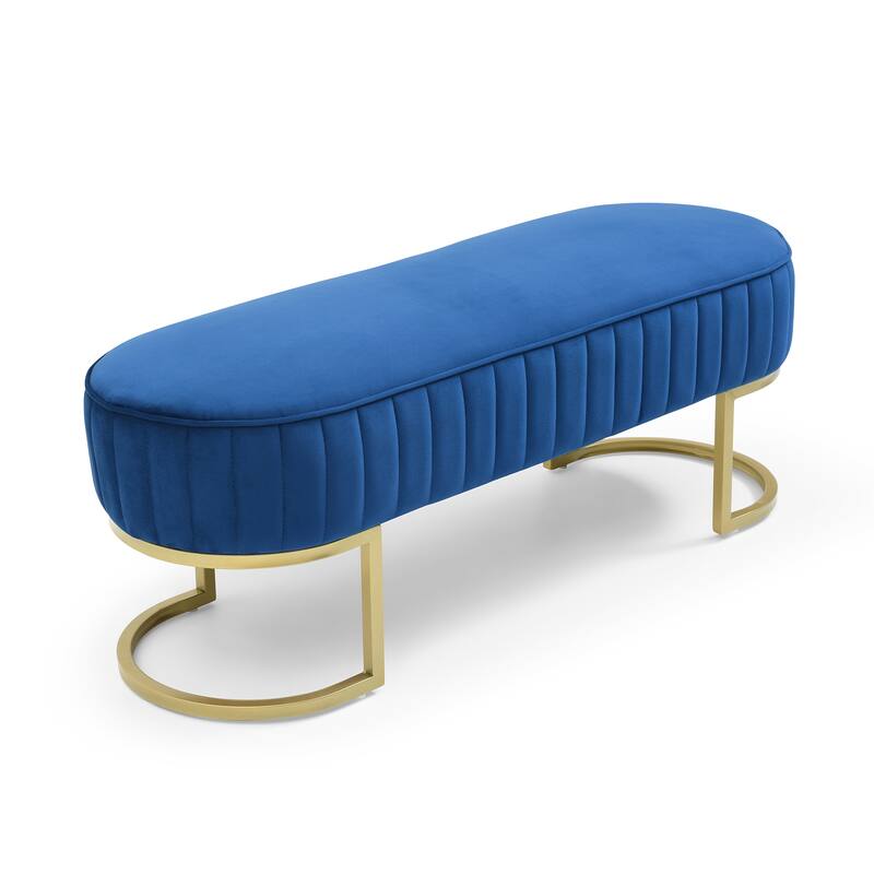 Bench Bedroom Bench ,Velvet Oval Upholstered End of Bed Bench with Golden Metal Legs ,48" Modern Storage Ottoman Bench
