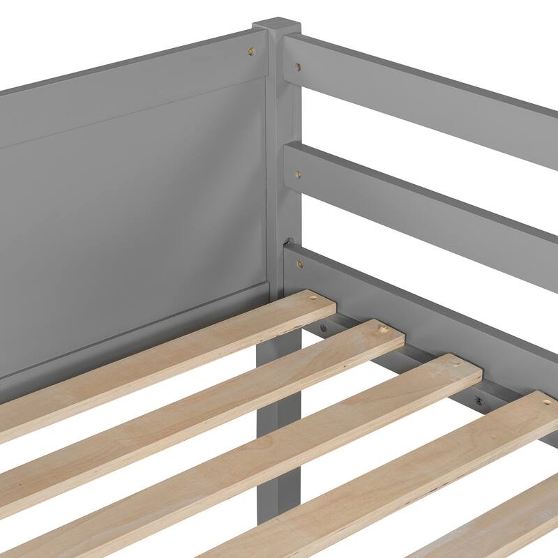 Roomfitters Solid Wood Twin Loft Bed with Ladder Guard Rails Pine Frame, Grey
