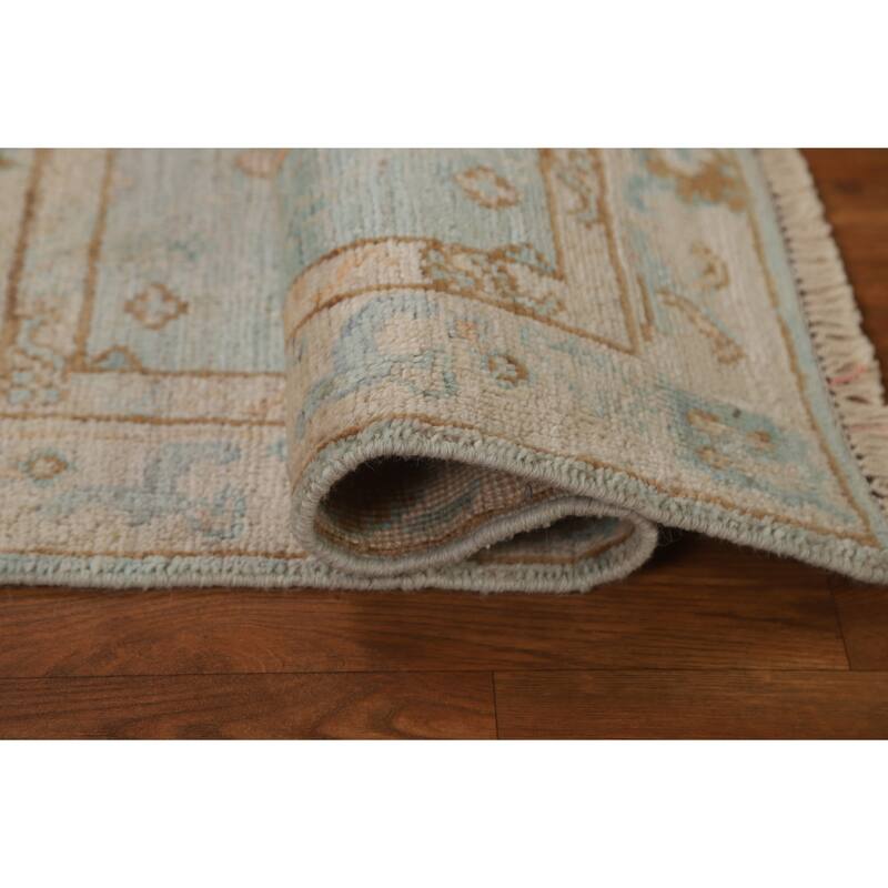 Hand Knotted Oriental 100% Wool Carpet Transitional Geometric Navy Blue & Blues Oushak Area Rug - 2' 11'' X 2' 1''